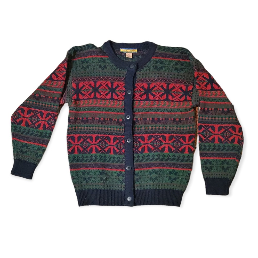 Vintage Bryn Connelly Petite Cardigan Sweater Blue Red Green Womens *Size P (8)